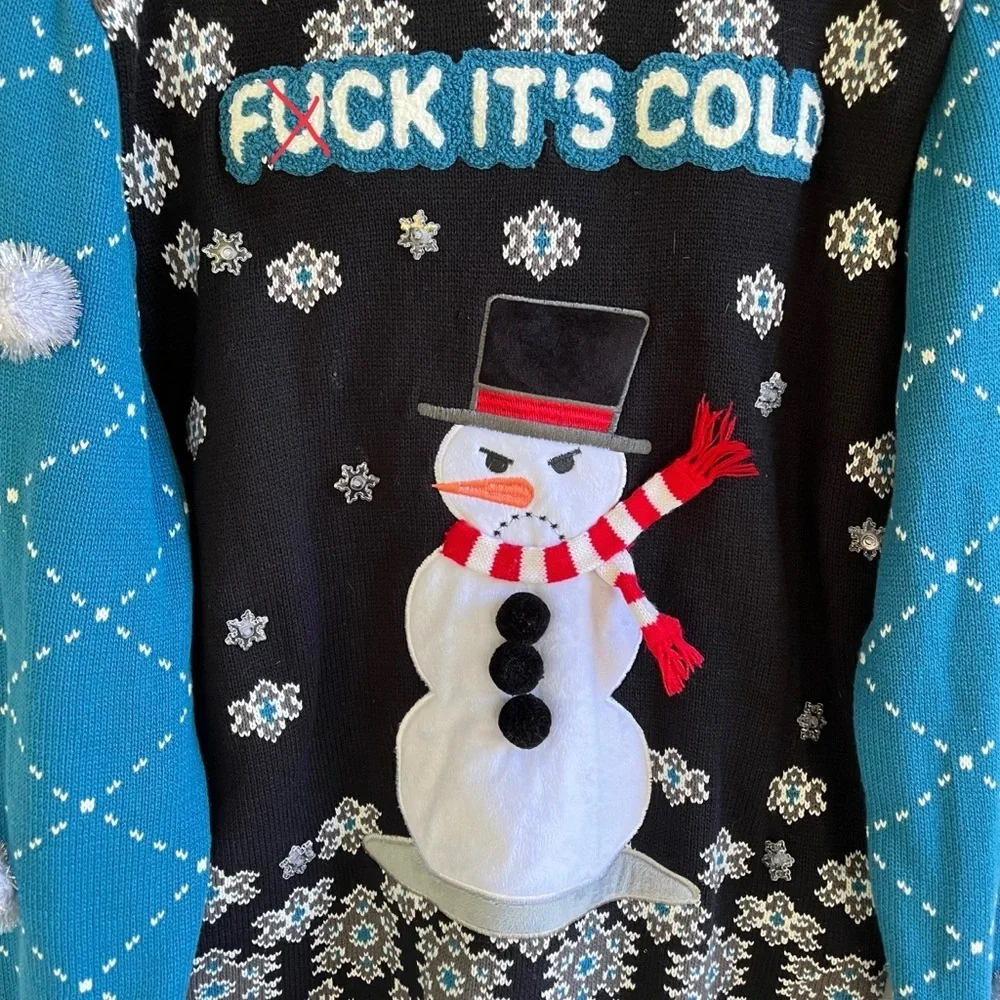Spencers F It's Cold Ugly Christmas Sweater Snowman Novelty Party Funny XL